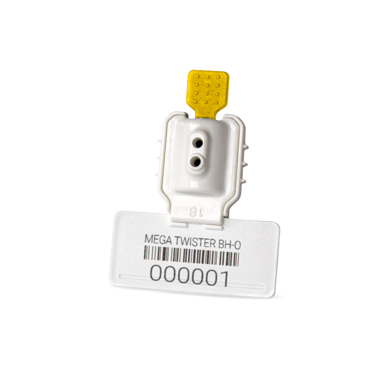 Precinto de seguridad plástico Mega Twister BH-O amarillo numerado para control logístico